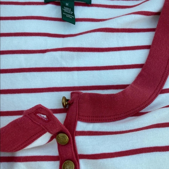 Lauren Ralph Lauren Womens Medium low cut 1/2 button down shirt.red - Picture 2 of 5